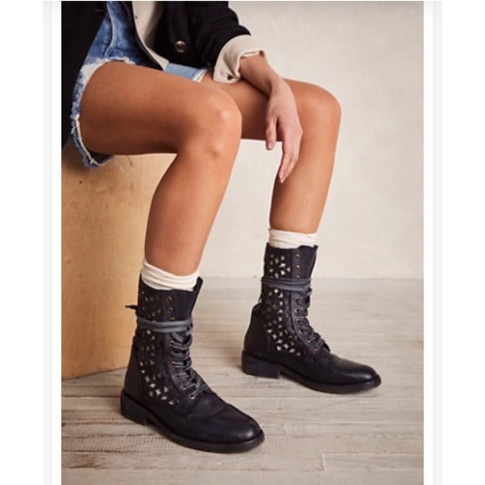 Free People Women's Flower Power Lace-Up Boots Black Size EU 40/US 10